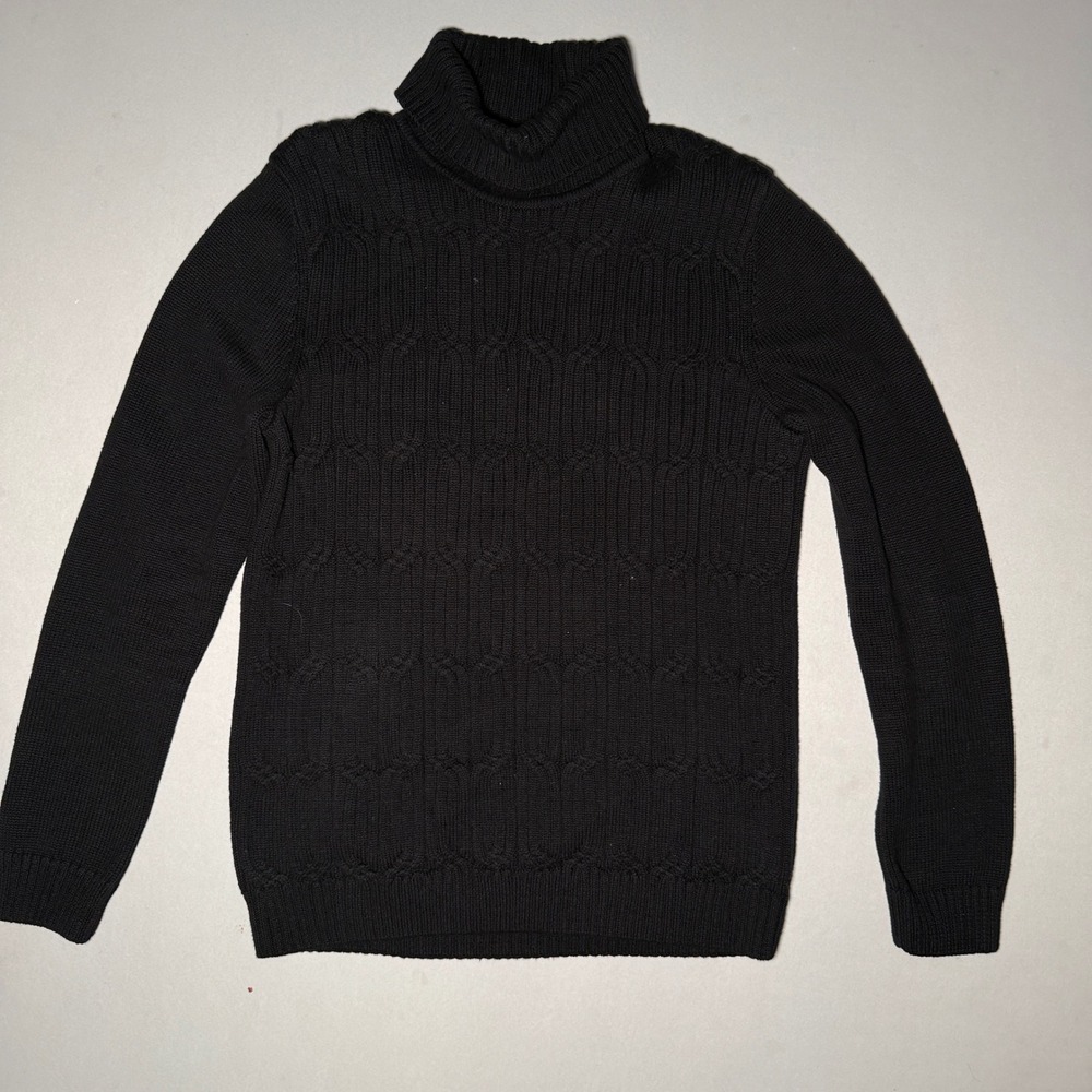 Tasso Elba Turtleneck Sweater Mens Small Black Cotton Cable Knit Quiet Luxury